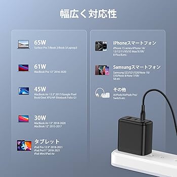 Amazon | 65W 急速充電器 usb-c 充電器 Type-C コンセント [GaN